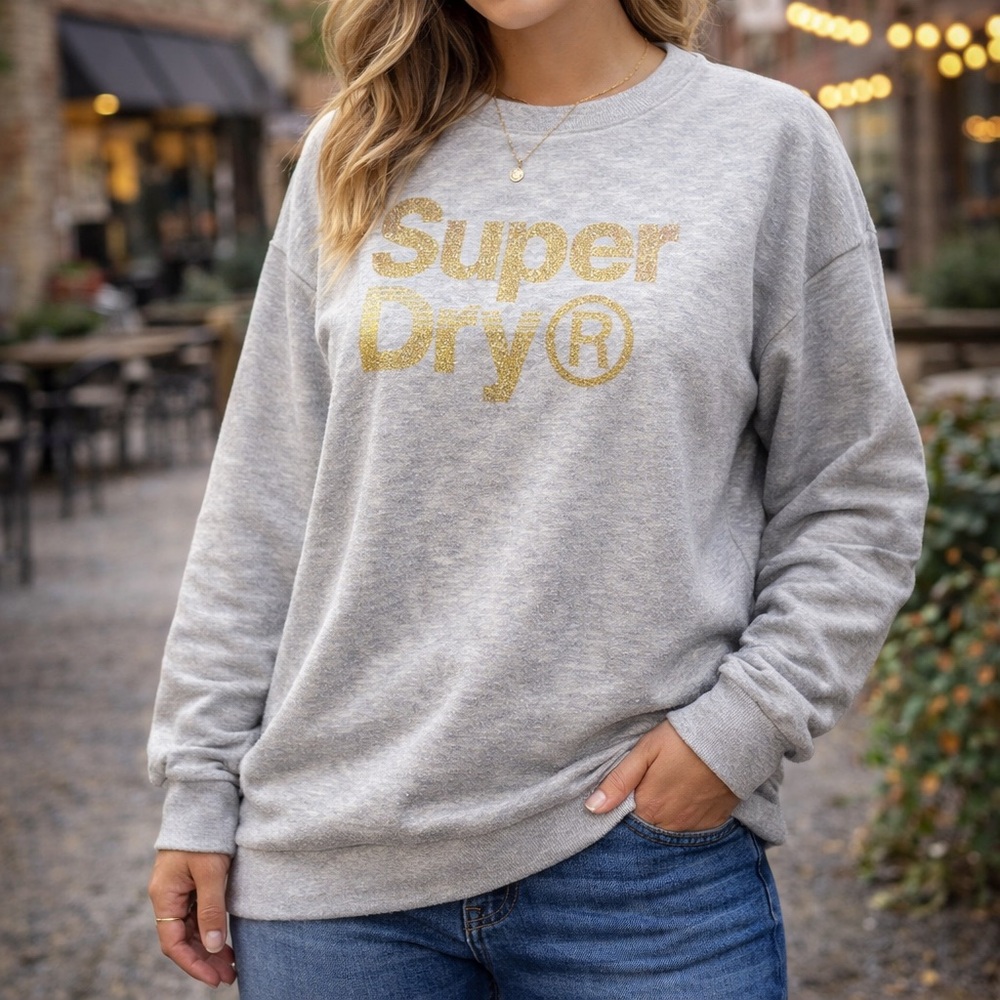Superdry Women's S Gray Sparkle Crewneck Sweatshirt Skater‎ Casual